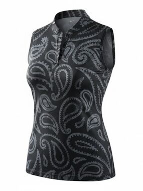 Nike Dri-Fit Womens Sleeveless Paisley Golf Polo - Black/Gray Sz